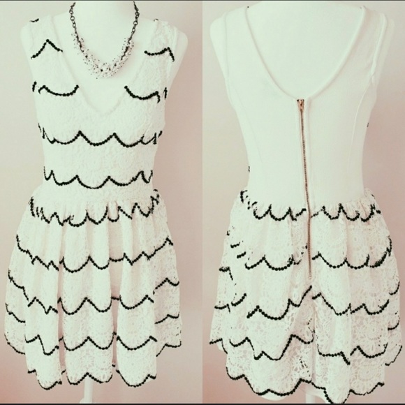 Francesca's Collections Dresses & Skirts - Jun & Ivy White & Black Crochet Mini Tea Dress